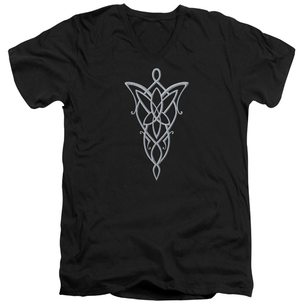 Lord Of The Rings Arwen Necklace Mens Slim Fit V-Neck T Shirt Black Officially Licensed