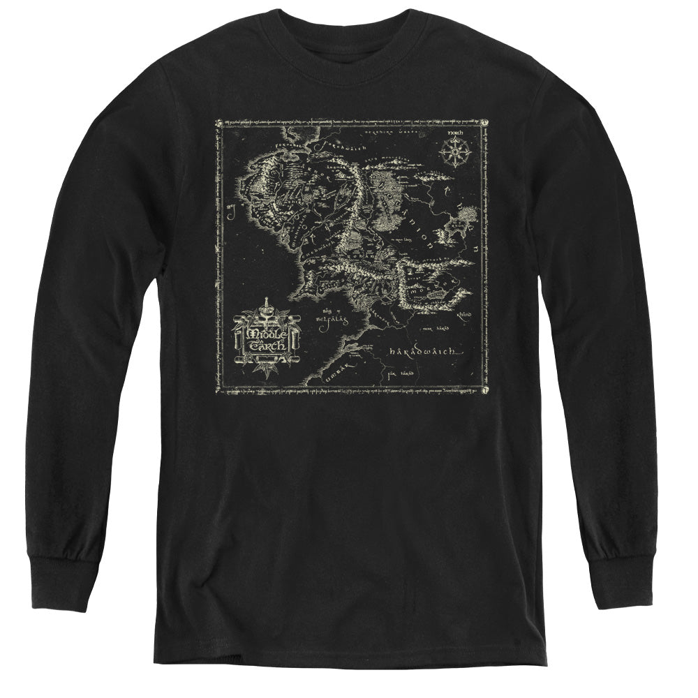 Lord Of The Rings Map of Me Long Sleeve Kids Youth T Shirt Black Officially Licensed
