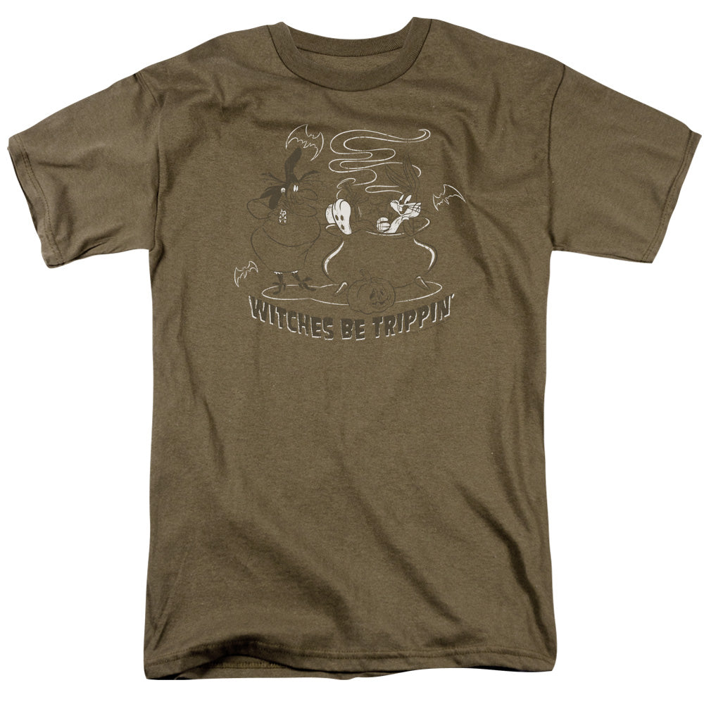 Looney Tunes Witches Mens T Shirt Safari Green Officially Licensed