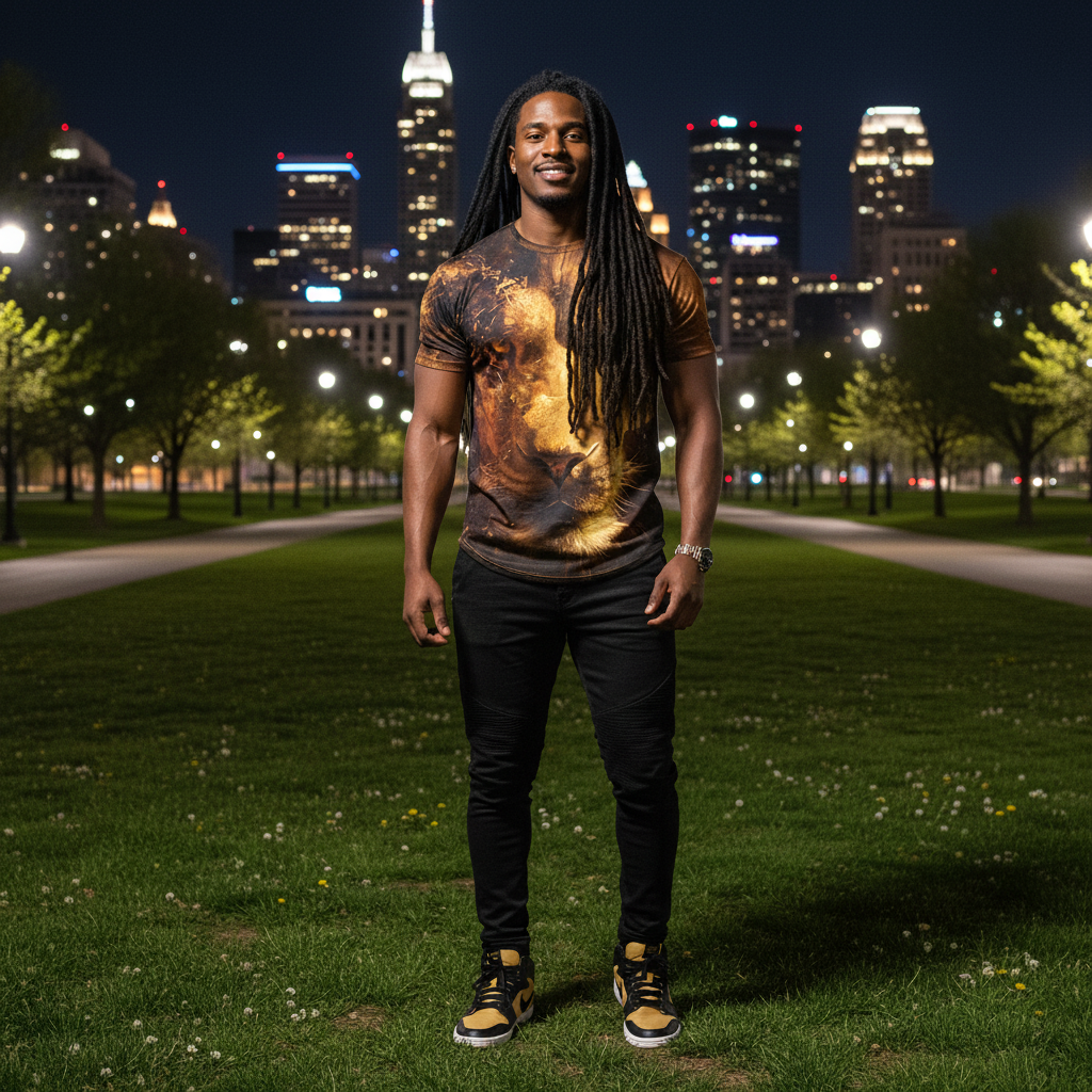 Urban Safari Men's Lion T-Shirt - 3D Printed Animal Graphic Tee, Gold/Black Streetwear, Short Sleeve Crew