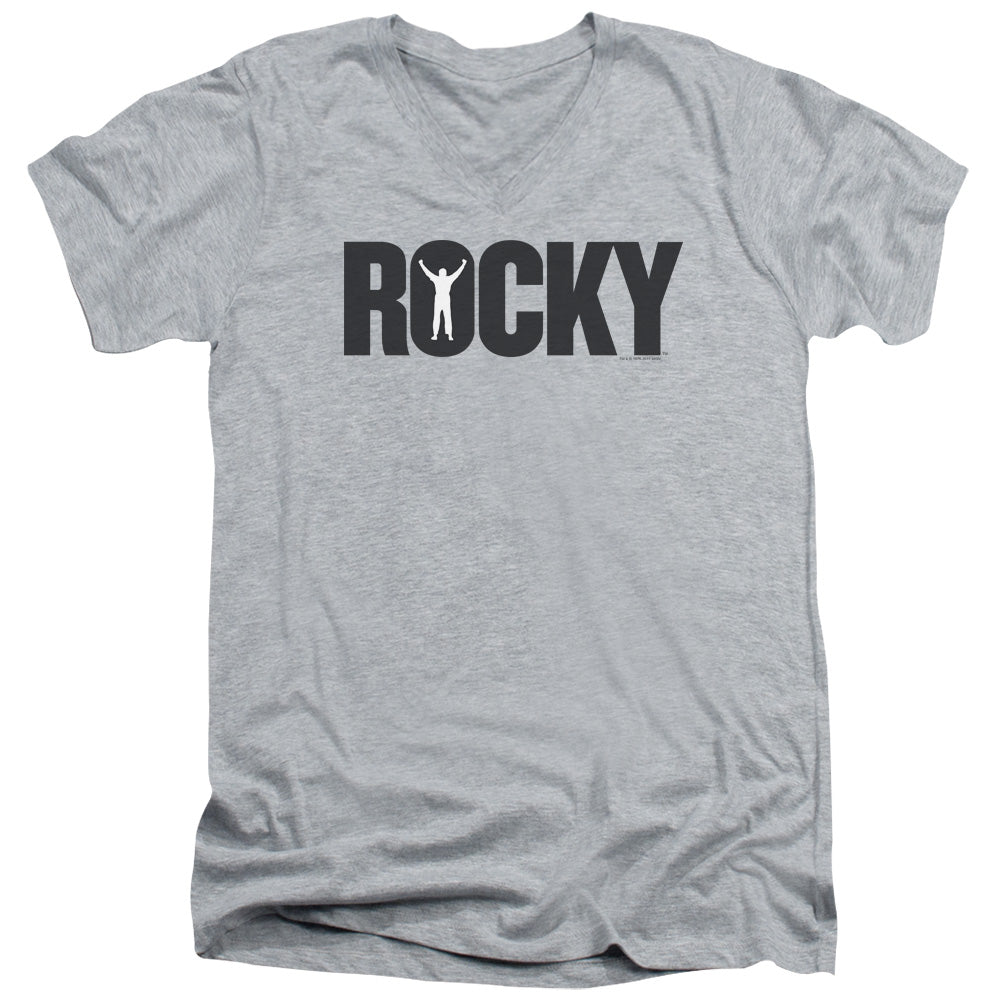 Rocky Logo Mens Slim Fit V-Neck T Shirt Athletic Heather Officially Licensed