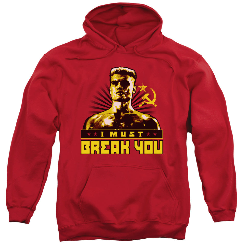 Rocky IV I Must Break Mens Hoodie Red Officially Licensed
