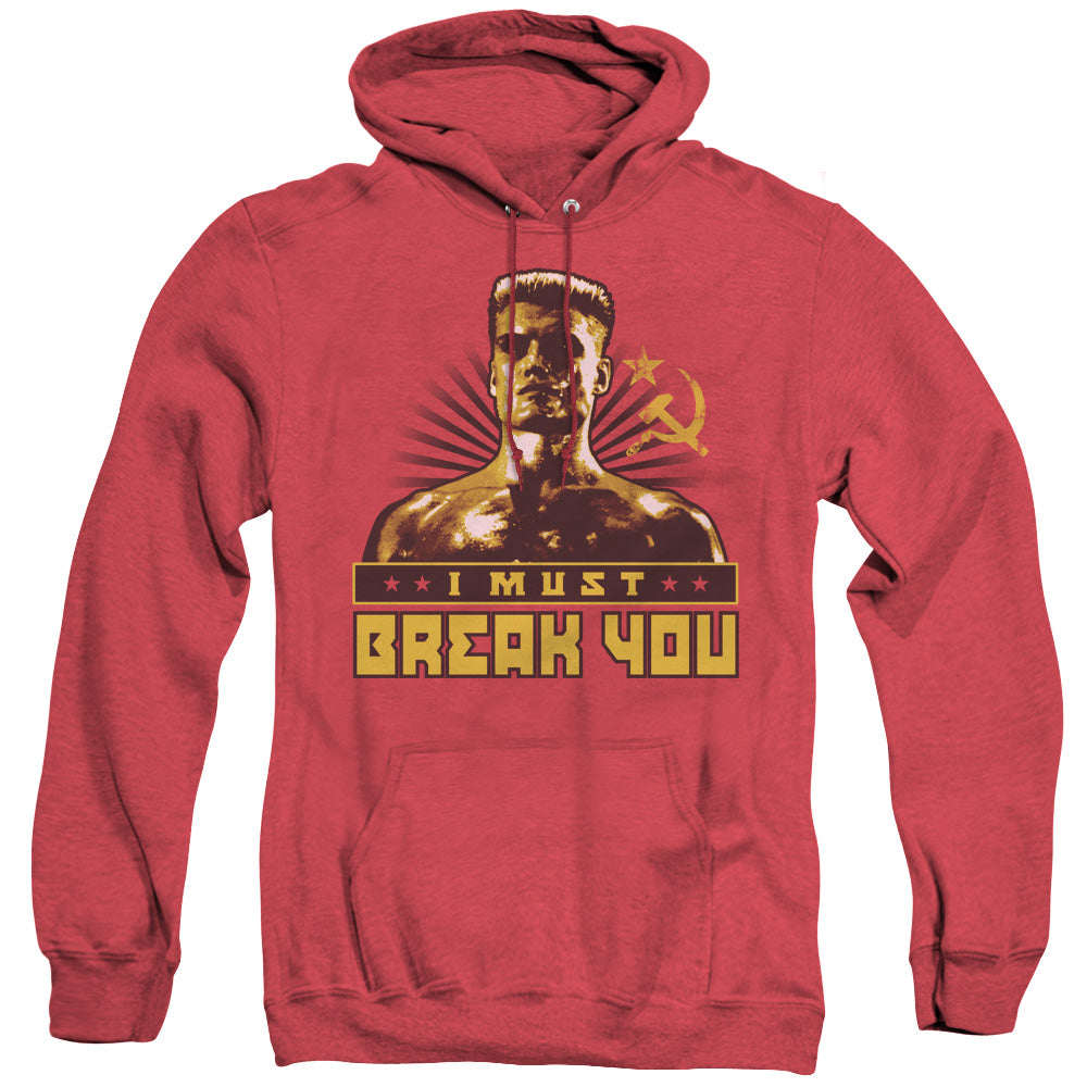 Rocky IV I Must Break Heather Mens Hoodie Red Officially Licensed
