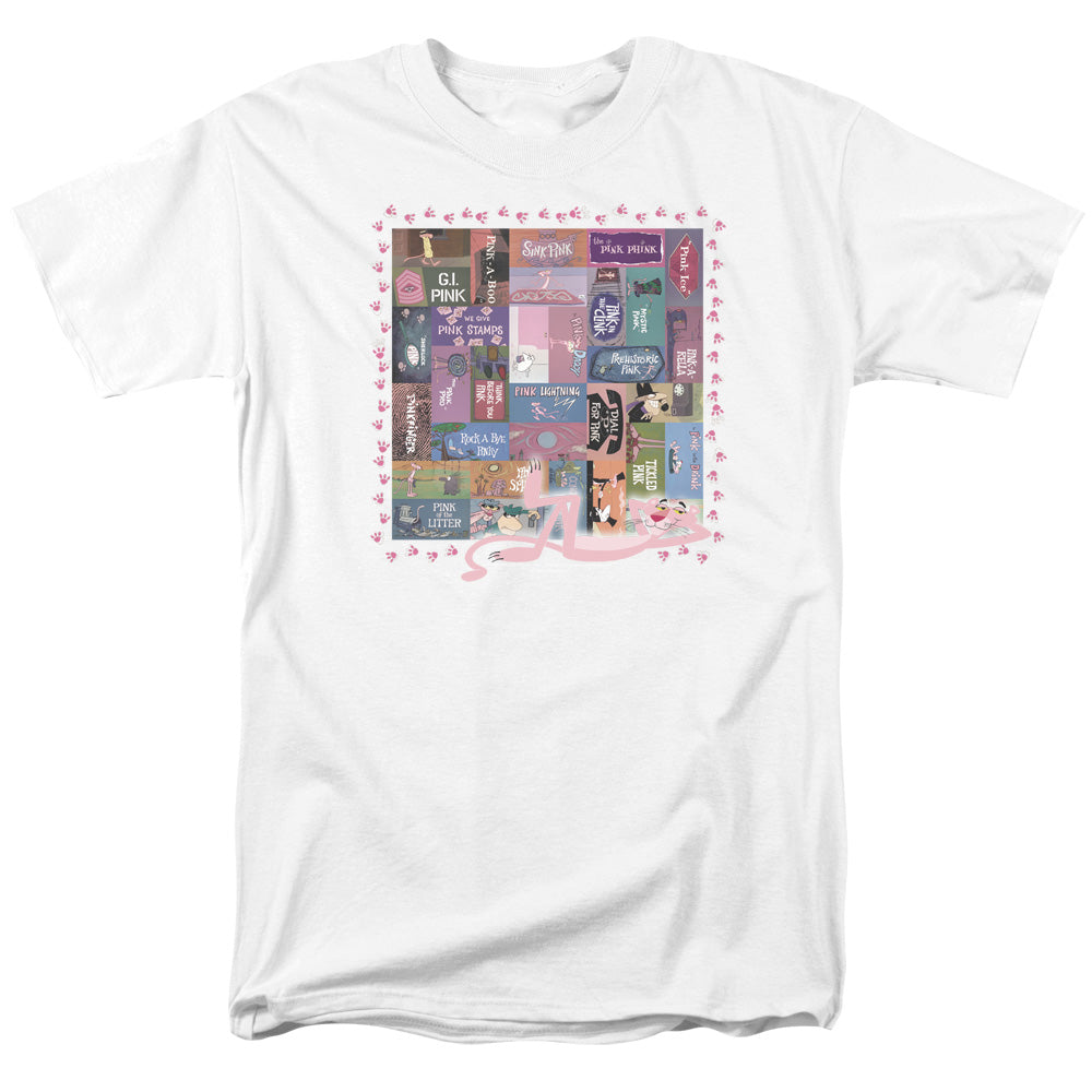 Pink Panther Vintage Titles Mens T Shirt White Officially Licensed