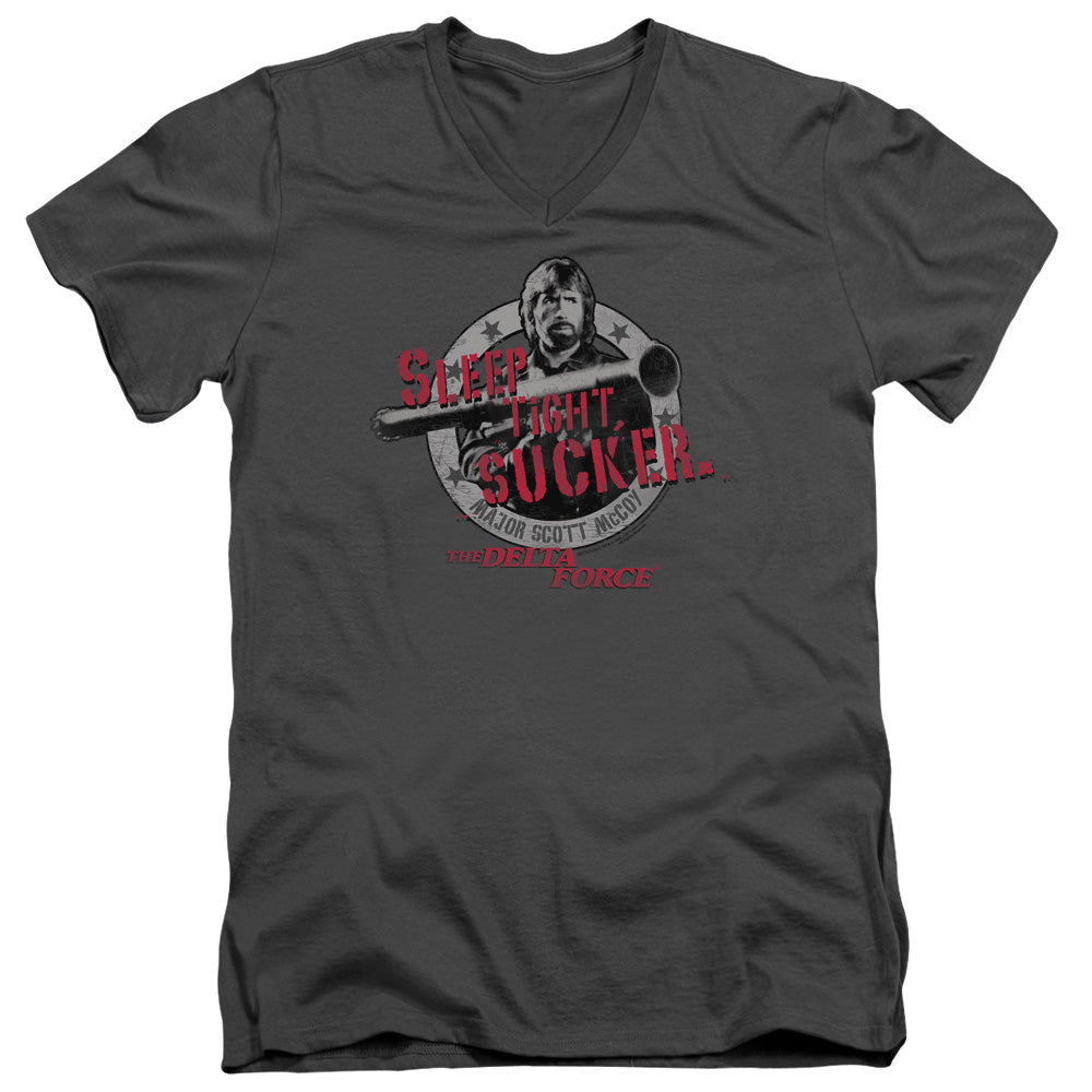 Delta Force Sleep Tight Mens Slim Fit V-Neck T Shirt Charcoal Officially Licensed