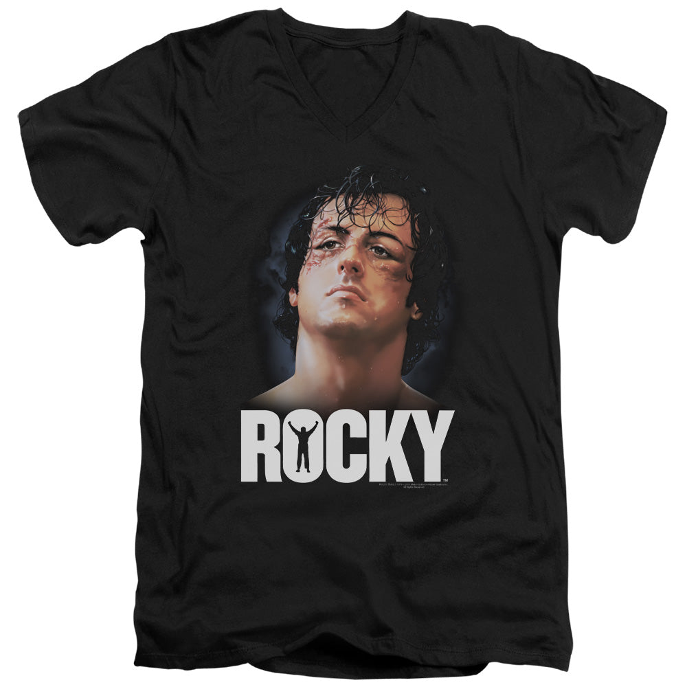 Rocky The Champ Mens Slim Fit V-Neck T Shirt Black Officially Licensed