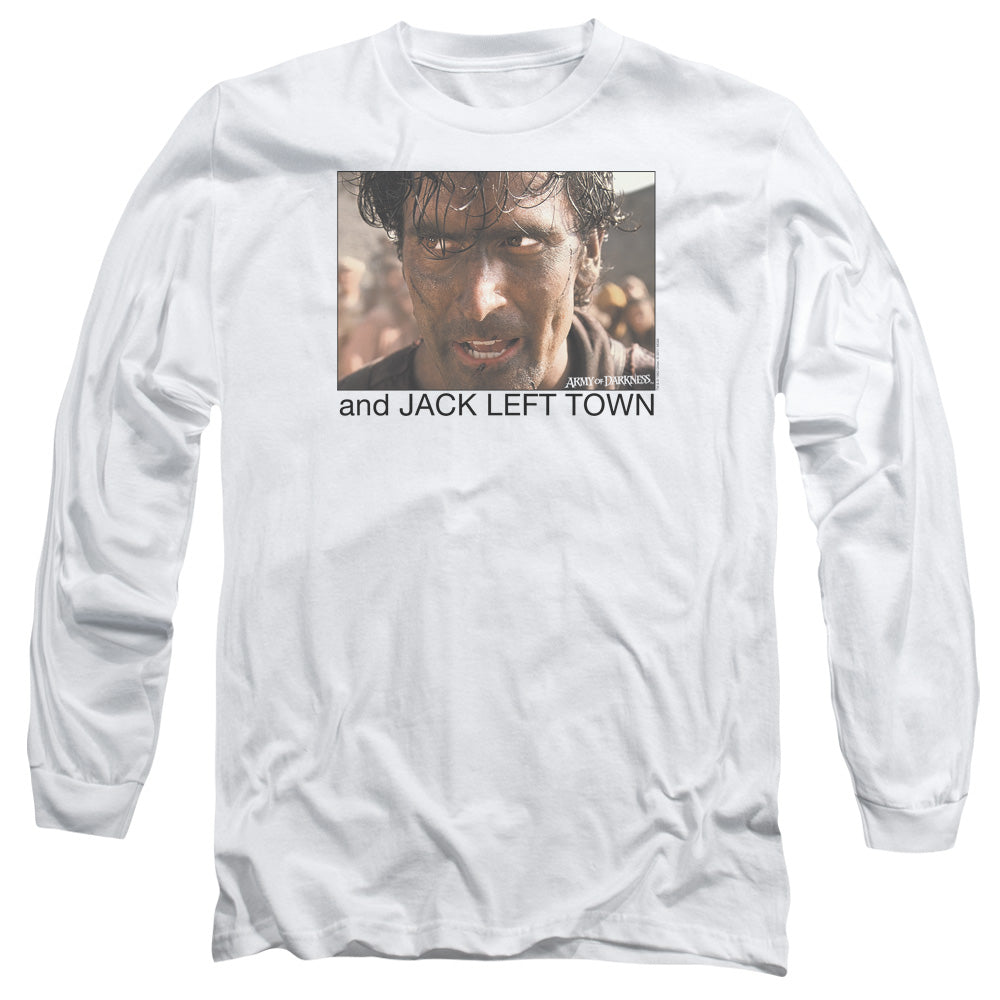 Army Of Darkness Jack Left Town Mens Long Sleeve Shirt White Officially Licensed
