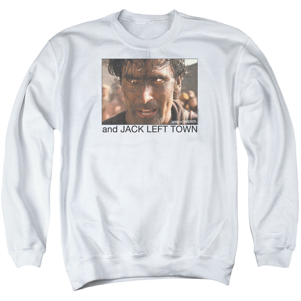 Army Of Darkness Jack Left Town Mens Crewneck Sweatshirt White Officially Licensed