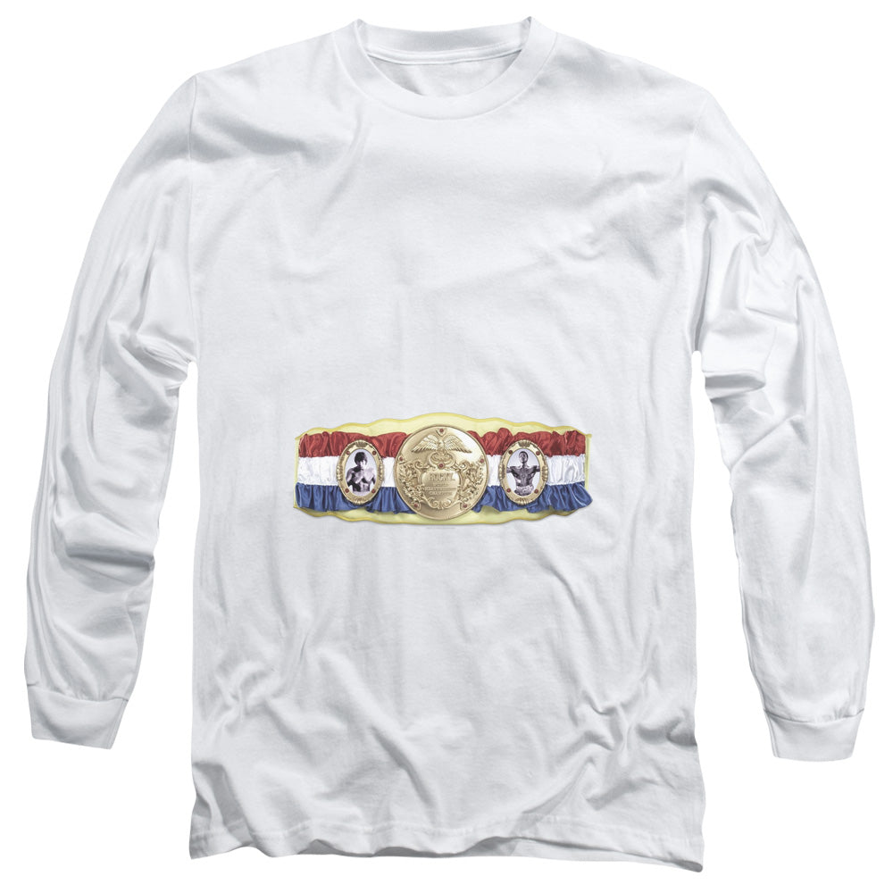 Rocky Championship Belt (Bottom Front) Mens Long Sleeve Shirt White Officially Licensed