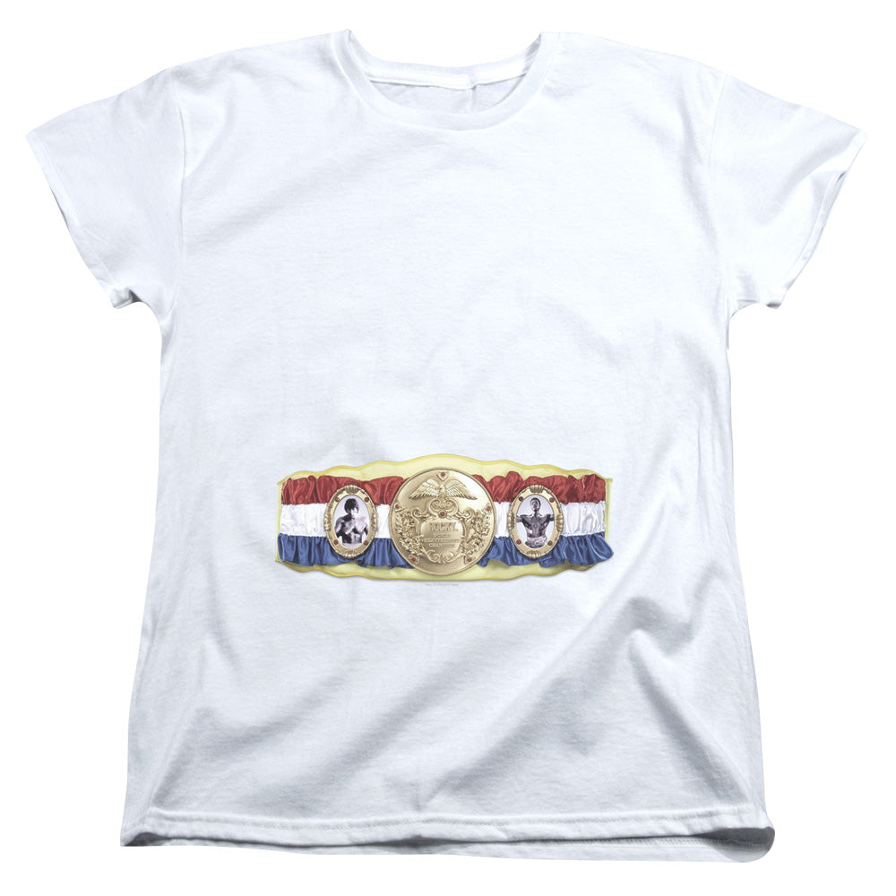 Rocky Championship Belt (Bottom Front) Womens T Shirt White Officially Licensed