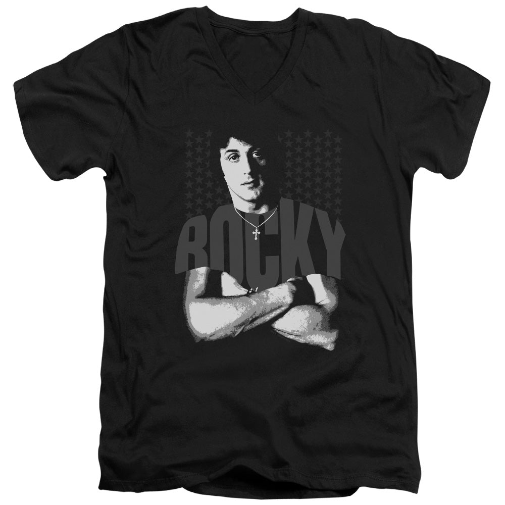 Rocky Shirt Mens Slim Fit V-Neck T Shirt Black Officially Licensed