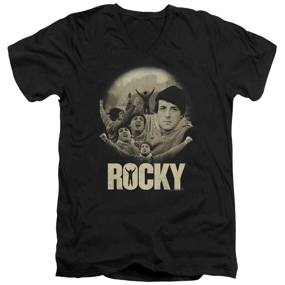 Rocky Feeling Strong Mens Slim Fit V-Neck T Shirt Black Officially Licensed