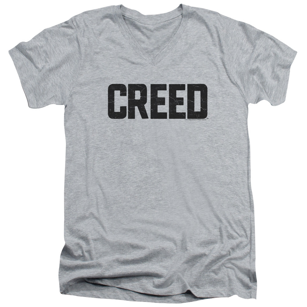 Creed Cracked Logo Mens Slim Fit V-Neck T Shirt Athletic Heather Officially Licensed