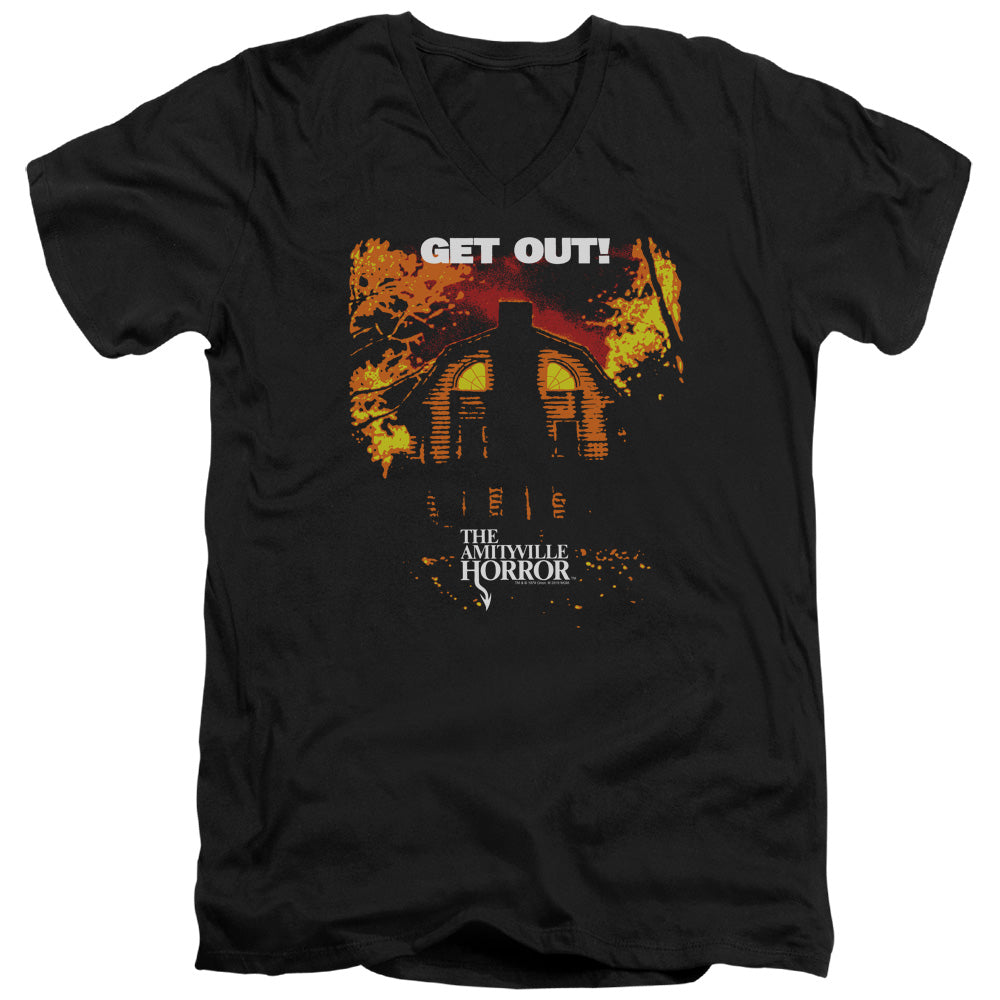 Amityville Horror Get Out Mens Slim Fit V-Neck T Shirt Black Officially Licensed