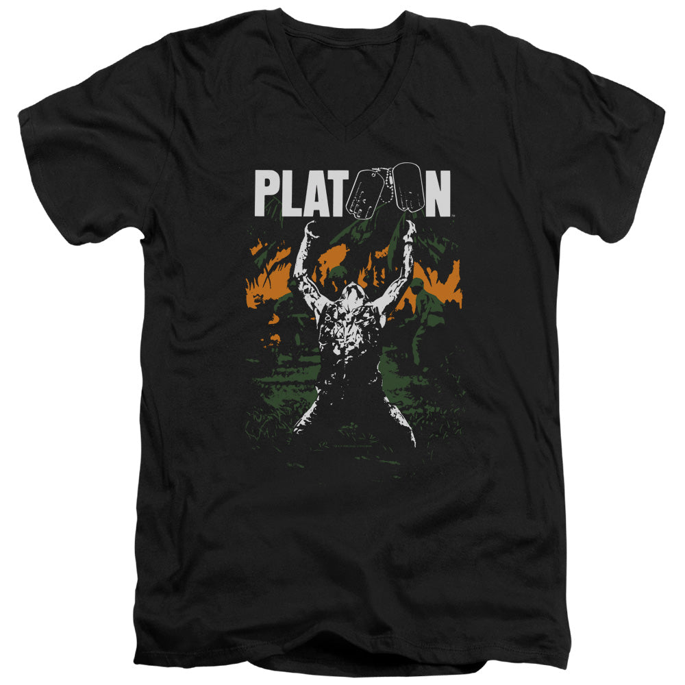 Platoon Graphic Mens Slim Fit V-Neck T Shirt Black Officially Licensed