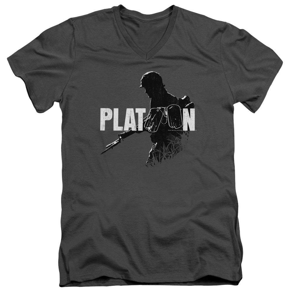 Platoon Shadow Of War Mens Slim Fit V-Neck T Shirt Charcoal Officially Licensed