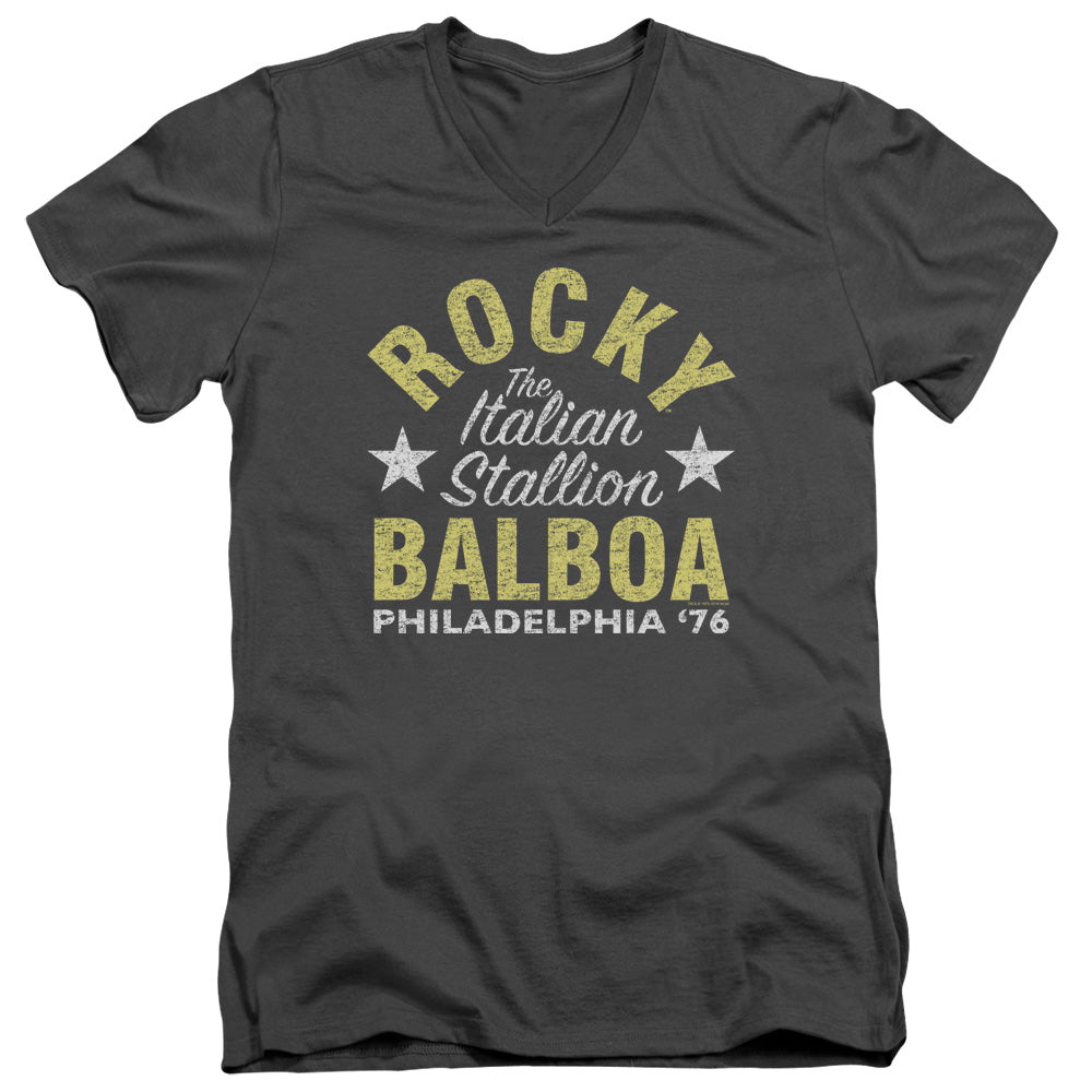 Rocky Rocky Philly Mens Slim Fit V-Neck T Shirt Charcoal Officially Licensed