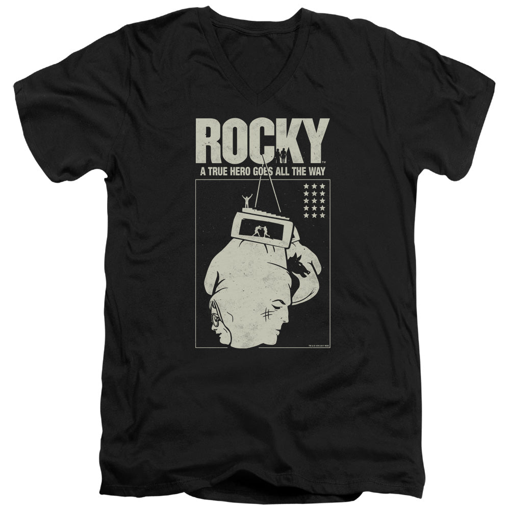 Rocky The Hero Mens Slim Fit V-Neck T Shirt Black Officially Licensed