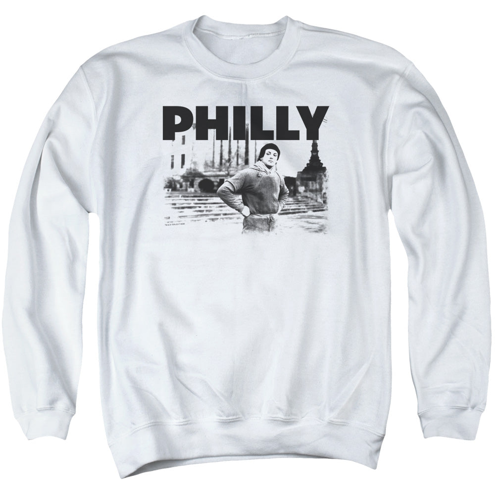 Rocky Philly Mens Crewneck Sweatshirt White Officially Licensed