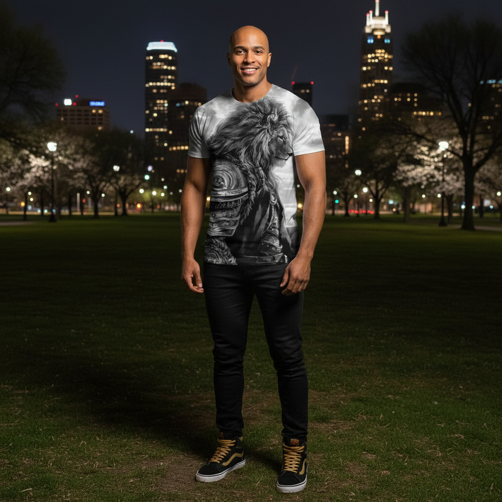 Urban Safari Men's Lion T-Shirt - 3D Printed Animal Graphic Tee, Gold/Black Streetwear, Short Sleeve Crew