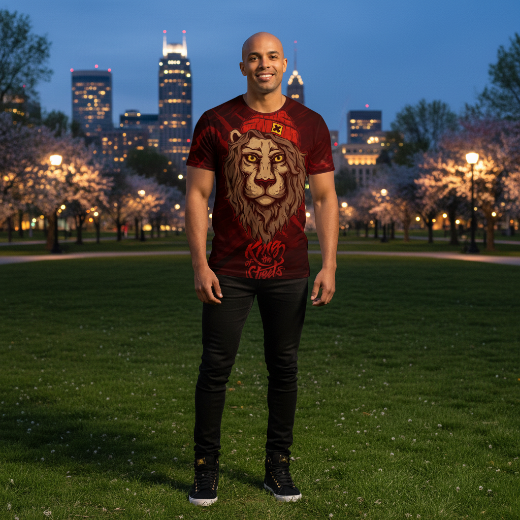 Urban Safari Men's Lion T-Shirt - 3D Printed Animal Graphic Tee, Gold/Black Streetwear, Short Sleeve Crew