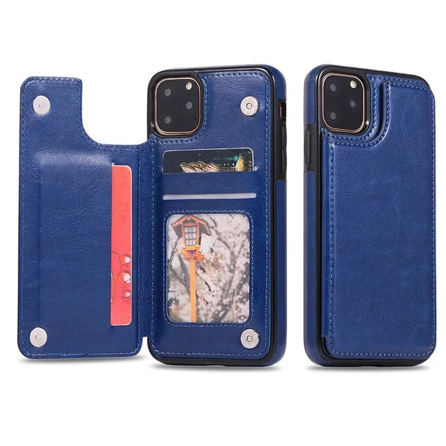 Leather Wallet Case for iPhone - Flip Cover with Card Slots & Kickstand