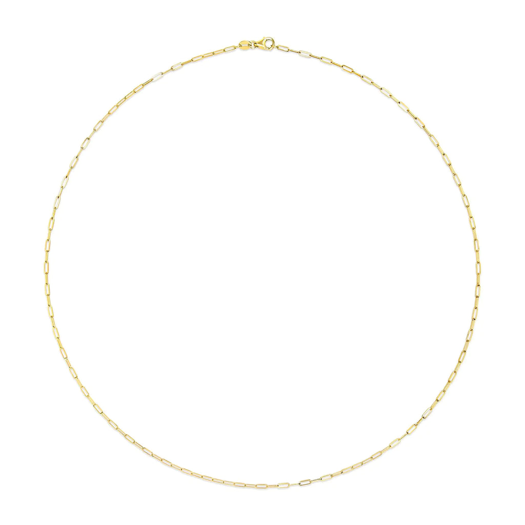 Unisex Solid 14K Gold 1.5mm Paperclip Chain Necklace - Choice of Length and Metal Color