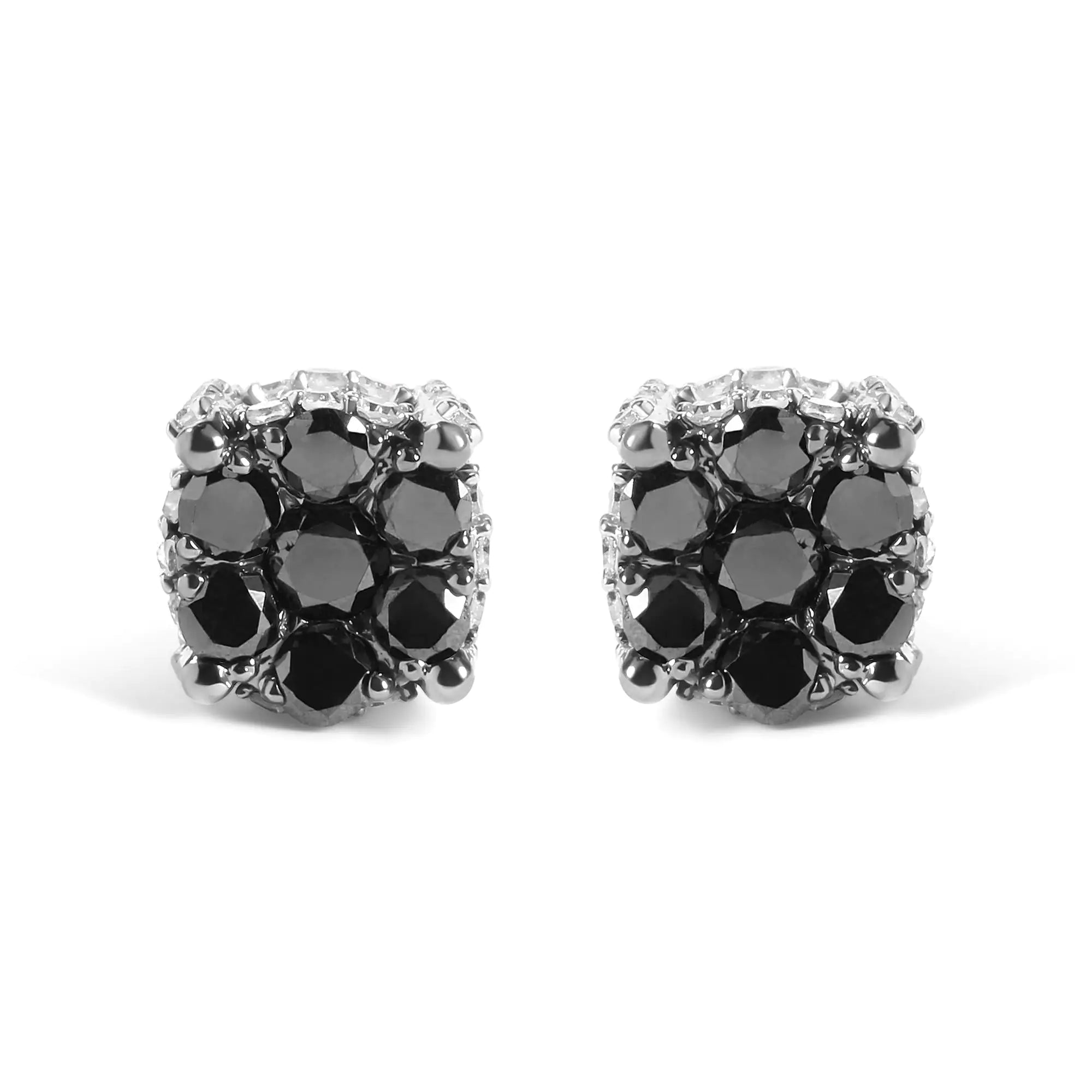 Men's 10K Yellow Gold 1.00 Cttw White and Black Treated Diamond Earring (Black / I-J Color, I2-I3 Clarity)