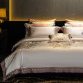 European Luxury Palace Satin Silk Cotton Embroidery Bedding Set 6-10 PCs Set