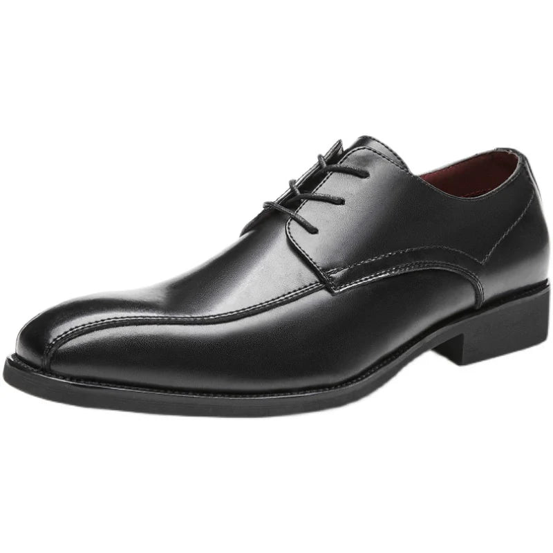 British Style Leather Formal Men's Shoes Pointed-Toe Lace