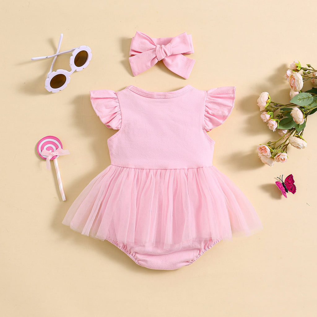 Sweet Flounced Sleeve Fluffy Mesh Dress Two-piece Set