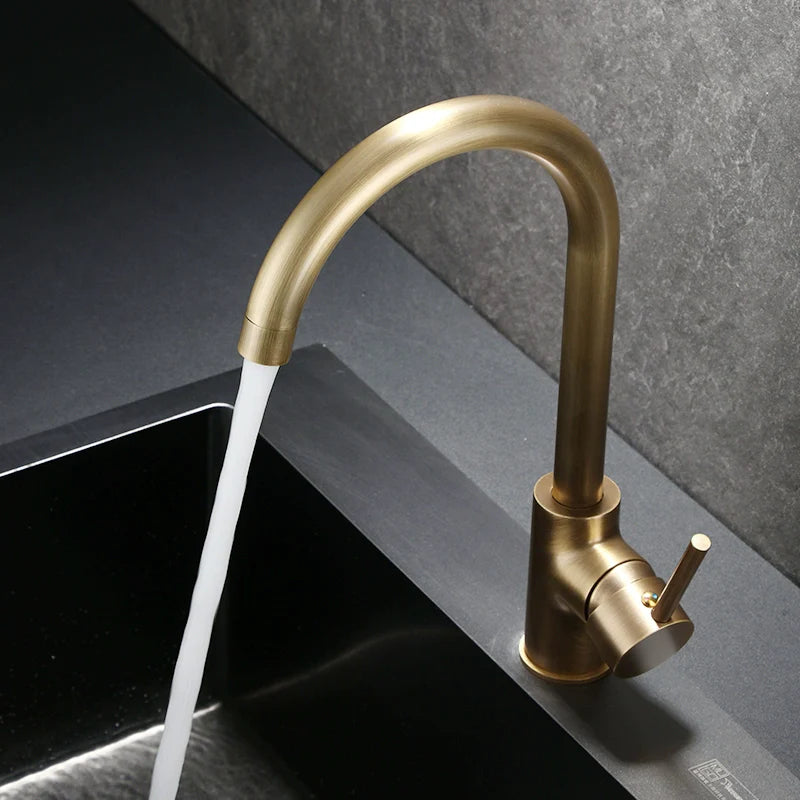 Retro Copper Antique Kitchen Faucet Hot and Cold Wash Basin Sink Pull-out Rotate