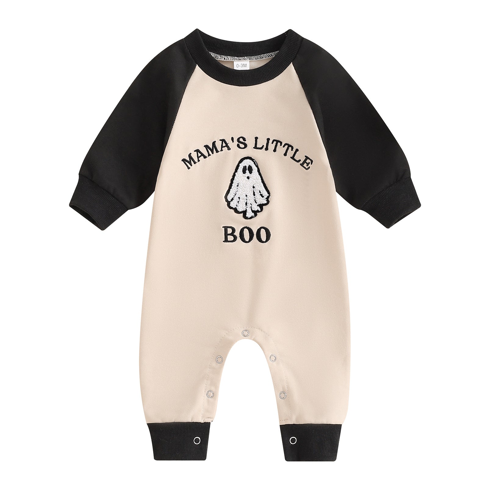 Letter Ghost Embroidery Color blocked Long sleeved Cartoon Cute jumpsuit Crawler