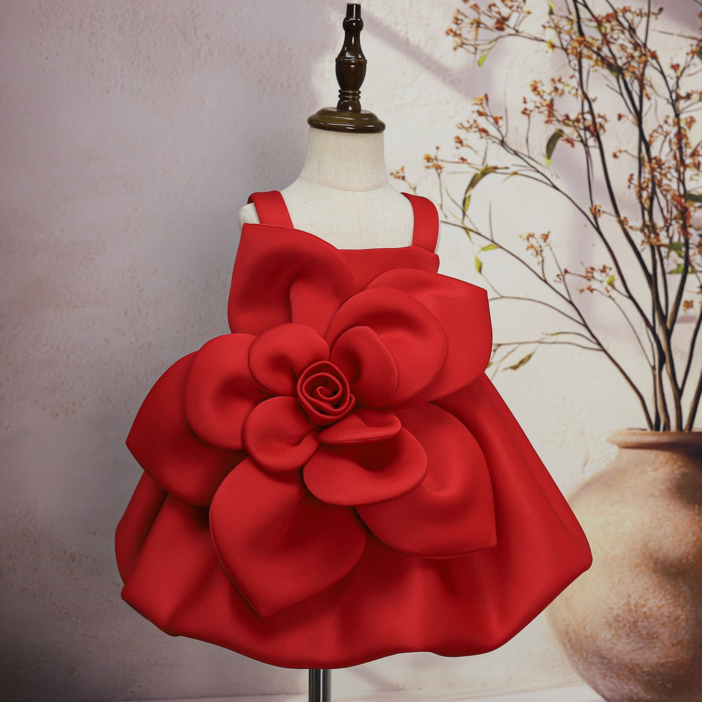 Girls' Oblique Shoulder Flower Mesh Bubble Skirt