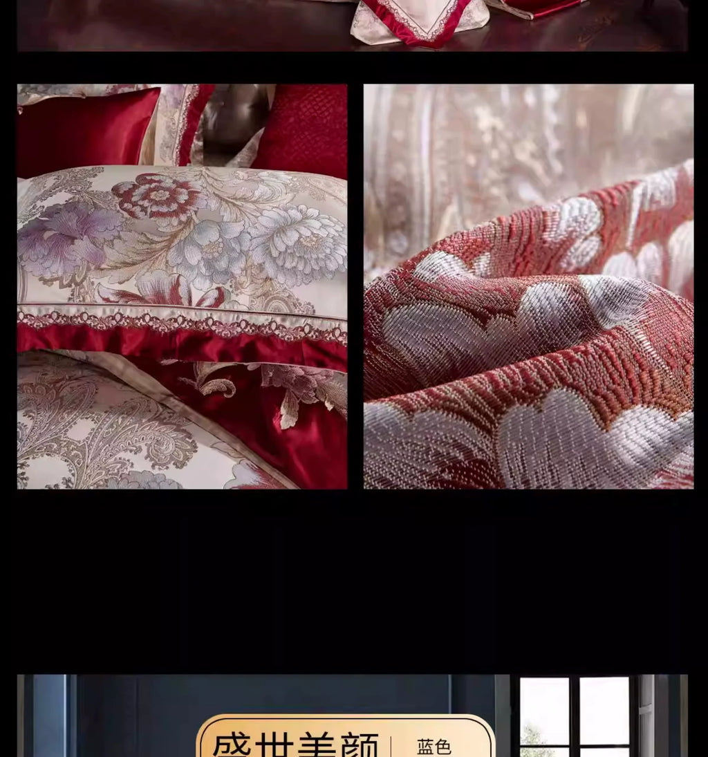 European High-End Pure Cotton Satin Luxury Embroidery Bedding Set 4 PCs Set / 10 PCs Set