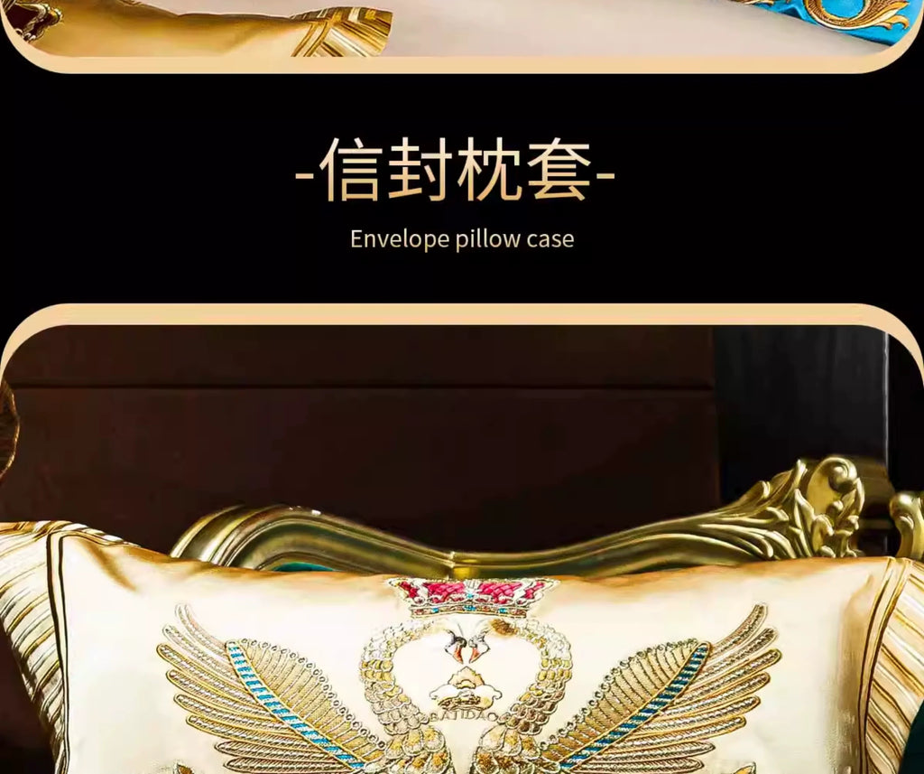 European Luxury Pure Cotton Satin Embroidery Bedding Set 4 - 10 Pieces