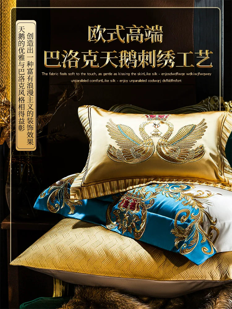 European Luxury Pure Cotton Satin Embroidery Bedding 4-10 Piece Set