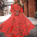 Elegant Spring Flower Long-Sleeved Maxi Dress