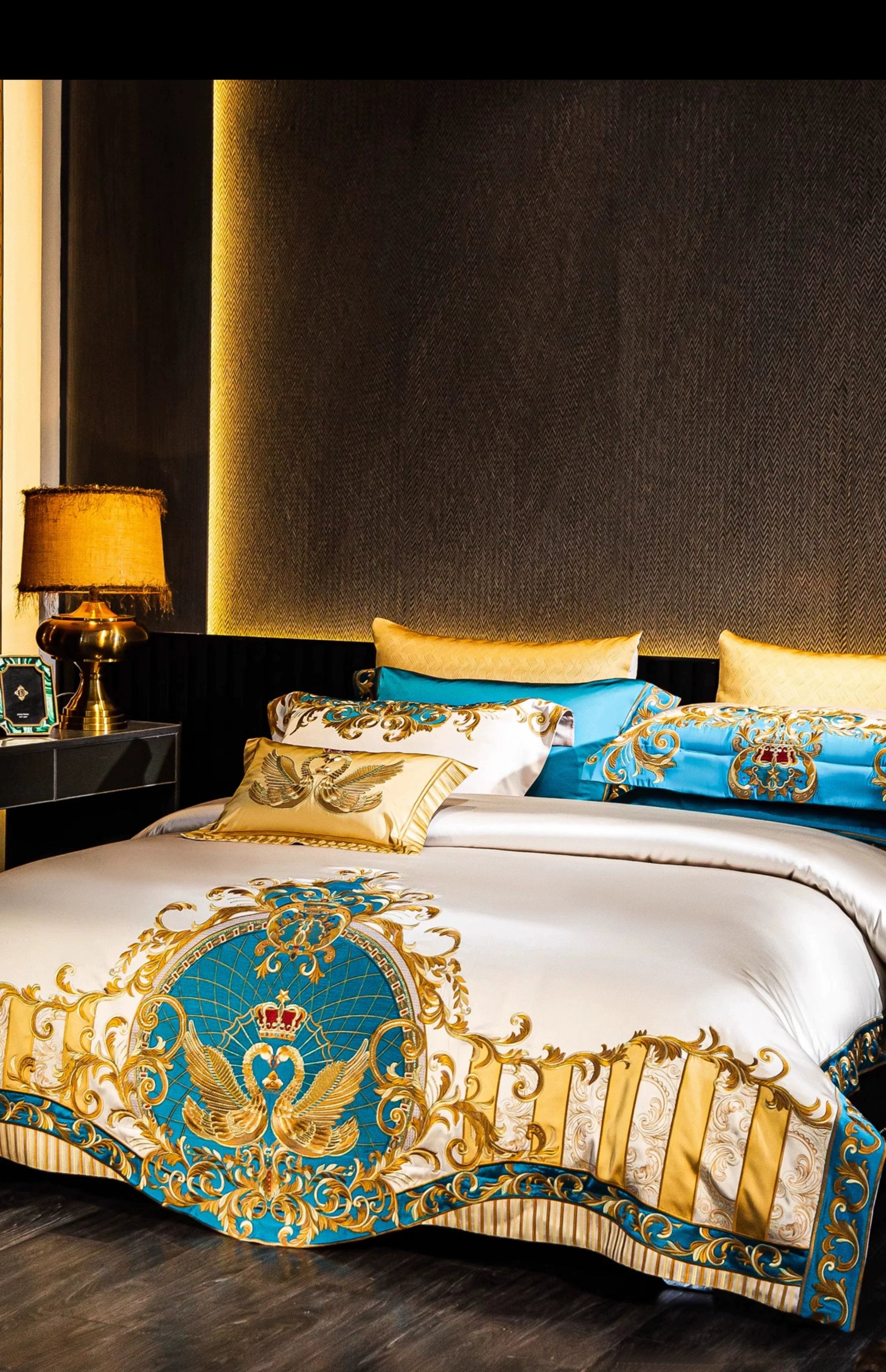 European Luxury Pure Cotton Satin Embroidery Bedding Set 4 - 10 Pieces