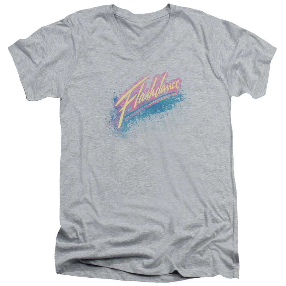 Flashdance Spray Logo Mens Slim Fit V-Neck T Shirt Athletic Heather Officially Licensed