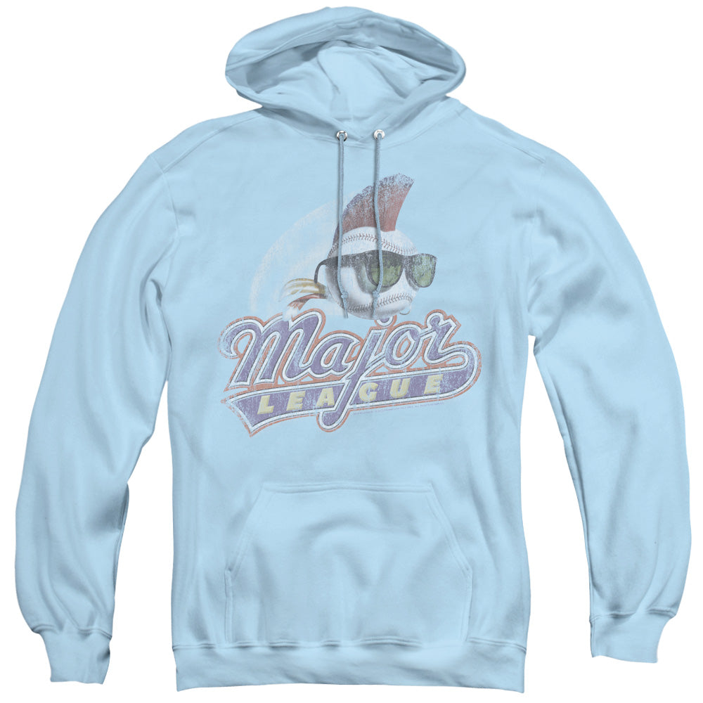 Major League Distressed Logo Mens Hoodie Light Blue Officially Licensed