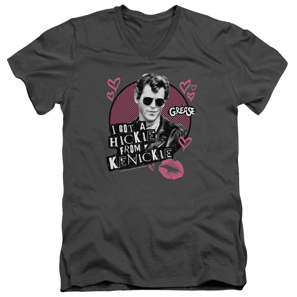 Grease Kenickie Mens Slim Fit V-Neck T Shirt Charcoal Officially Licensed