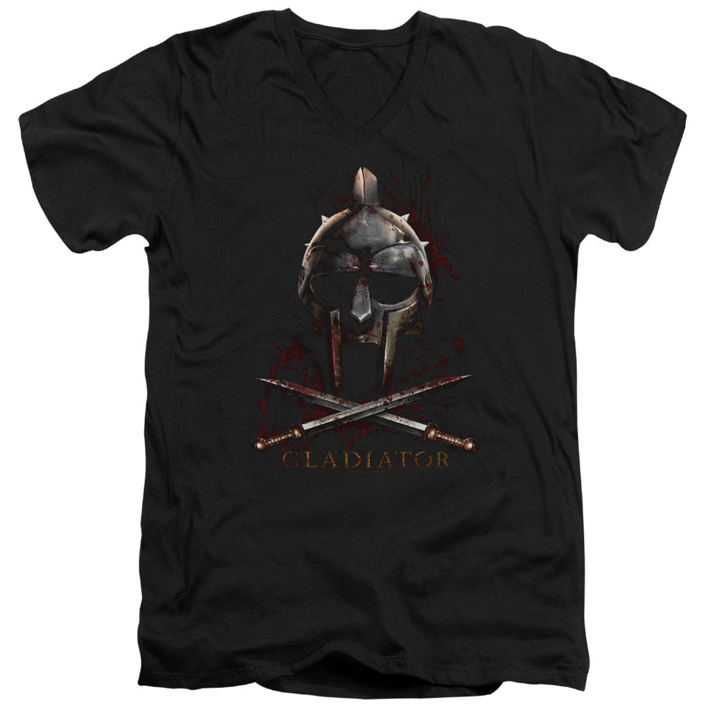 Gladiator Helmet Mens Slim Fit V-Neck T Shirt Black Officially Licensed