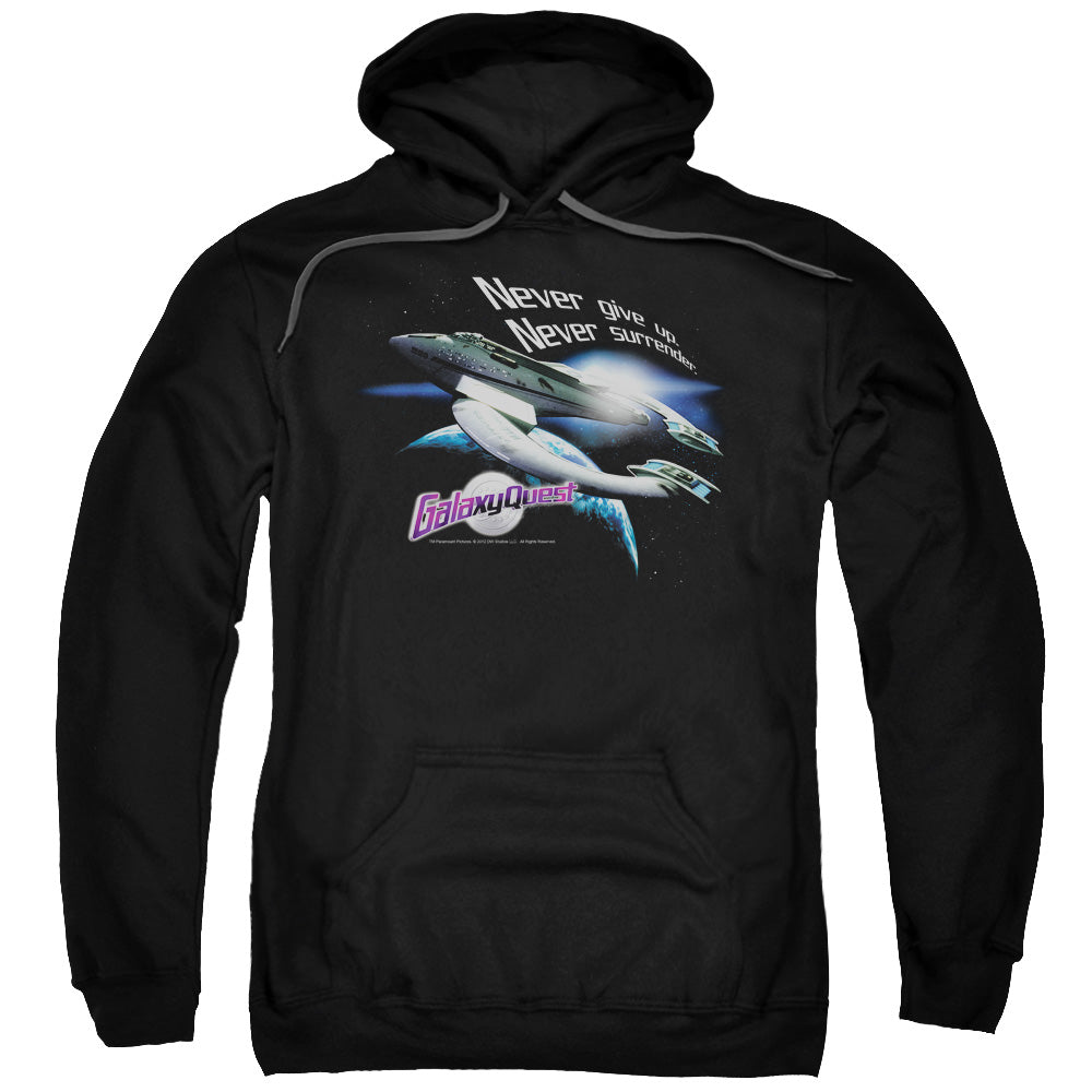 Galaxy Quest Never Surrender Mens Hoodie Black Officially Licensed