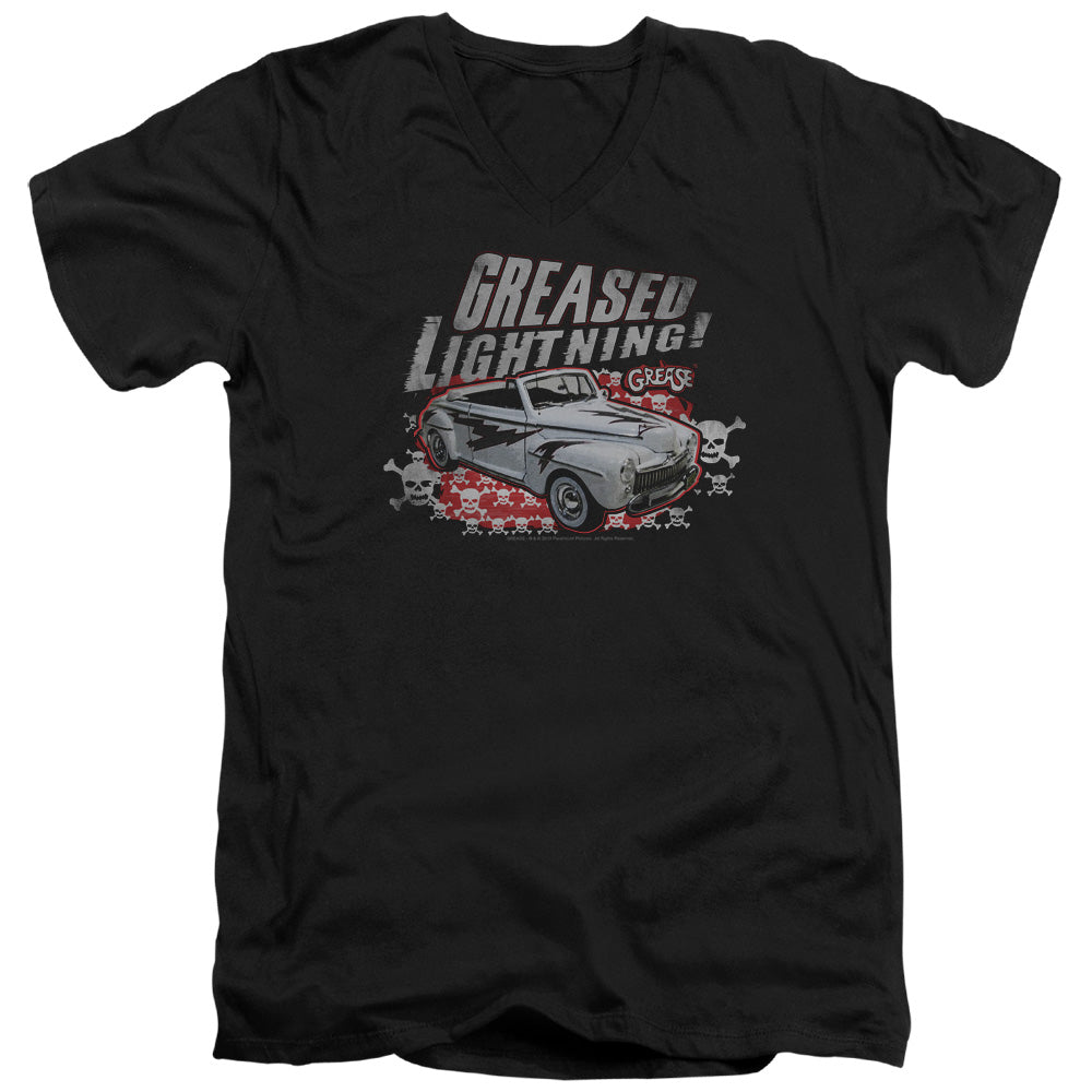 Grease Greased Lightening Mens Slim Fit V-Neck T Shirt Black Officially Licensed