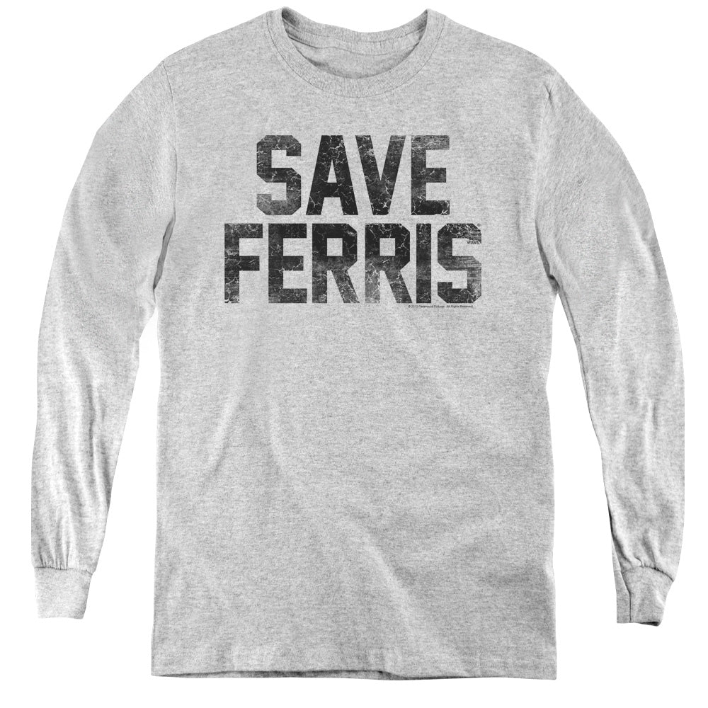 Ferris Buellers Day Off Save Ferris Long Sleeve Kids Youth T Shirt Athletic Heather Officially Licensed