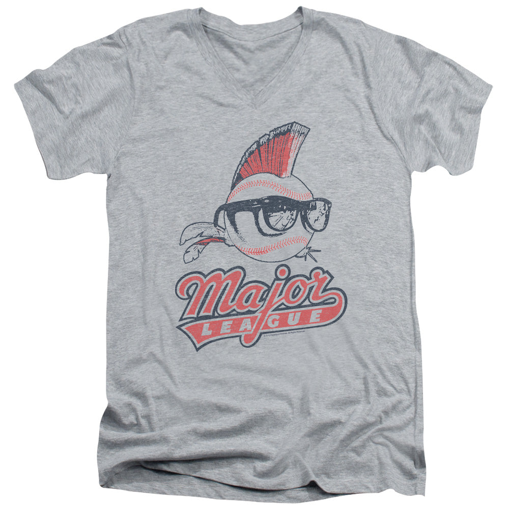 Major League Vintage Logo Mens Slim Fit V-Neck T Shirt Athletic Heather Officially Licensed