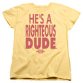 Ferris Buellers Day Off Righteous Dude Womens T Shirt Yellow Officially Licensed