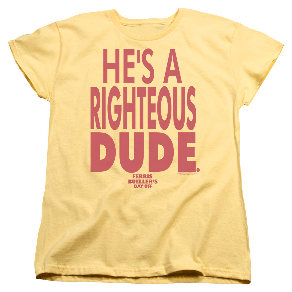 Ferris Buellers Day Off Righteous Dude Womens T Shirt Yellow Officially Licensed