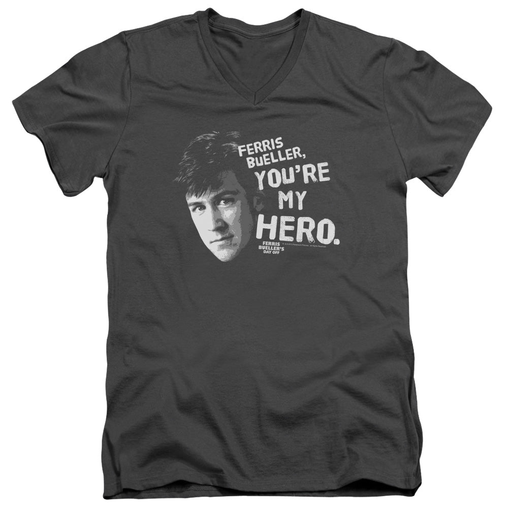 Ferris Buellers Day Off My Hero Mens Slim Fit V-Neck T Shirt Charcoal Officially Licensed